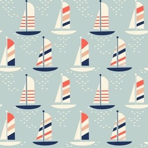 sailboats in navy blue and red