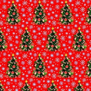 Watercolour illustration, Christmas tree, snowflakes. Seamless floral pattern-282.