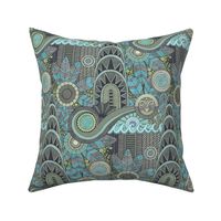 art deco blue teal small