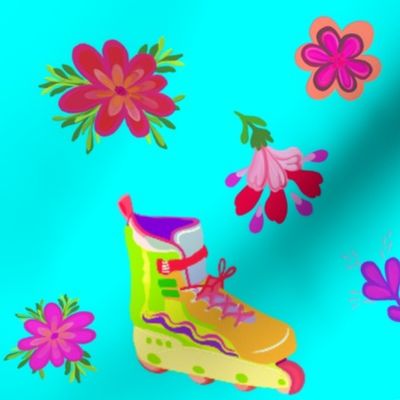  Roller Skates, Kids, Girls, Neon, Blue, Aqua, Flowers, Floral,  Summer, JG Anchor Designs, #barbiecore #girls