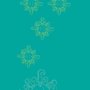 Sicily Kids Border Daystar on Turquoise 42"W Fabric