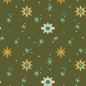 Large Festive Florals and Stars in Juniper Green