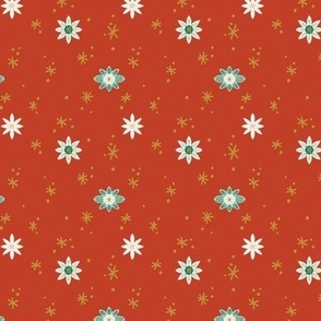Small Festive Florals and Stars in Red
