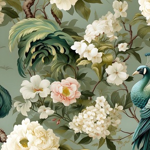 Jumbo Chinoiserie Charm: Peacocks & Petals 