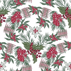 Traditional Christmas Pine Holly Berries Curve Shape