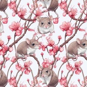 Realistic Field Mice and Sakura Cherry Blossoms