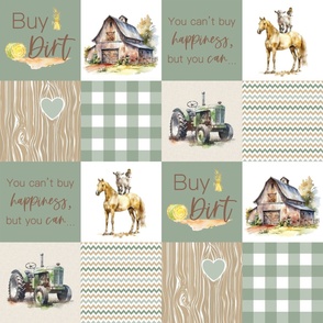 Farm Happiness Buy Dirt / Faux Quilt / Green Brown