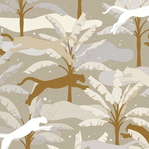 Cozy Tropical Jungle with Big Cats - Vintage Nature in Khaki, Taupe and Beige Shades / Large