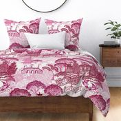 Large Blue Willow design dark pink