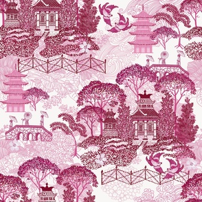 Large Blue Willow design dark pink