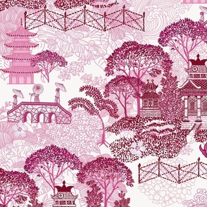 Blue Willow design dark pink