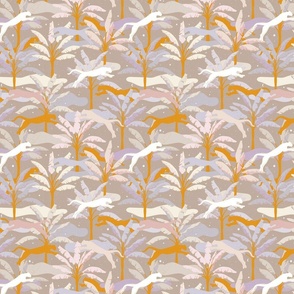Cozy Tropical Jungle with Big Cats - Magical Nature in Beige, Taupe, Lilac, Pink, and Orange Shades / Medium