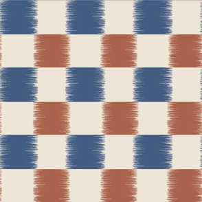 Ikat checkers checkerboard cobalt blue and rust orange - large scale