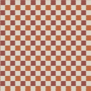 Ikat checkers checkerboard marsala red and burnt orange - small scale