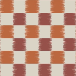 Ikat checkers checkerboard warm red and burnt orange - large scale