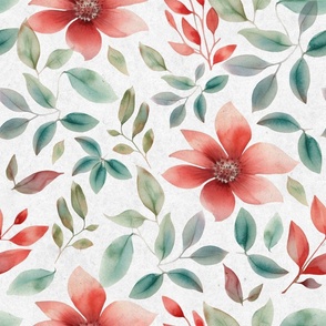 Watercolor Red Flowers Pattern 