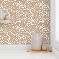 Scandinavian abstract - Minimalist vintage swirls raw waves design white on latte beige caramel