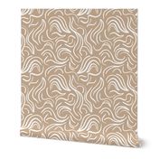 Scandinavian abstract - Minimalist vintage swirls raw waves design white on latte beige caramel