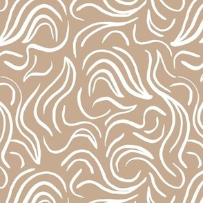 Scandinavian abstract - Minimalist vintage swirls raw waves design white on latte beige caramel