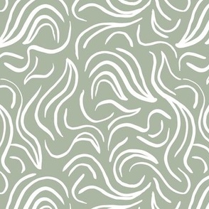 Scandinavian abstract - Minimalist vintage swirls raw waves design white on sage green