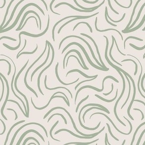 Scandinavian abstract - Minimalist vintage swirls raw waves design olive green on ivory sand