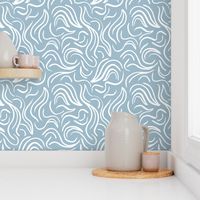 Scandinavian abstract - Minimalist vintage swirls raw waves design white on sky blue