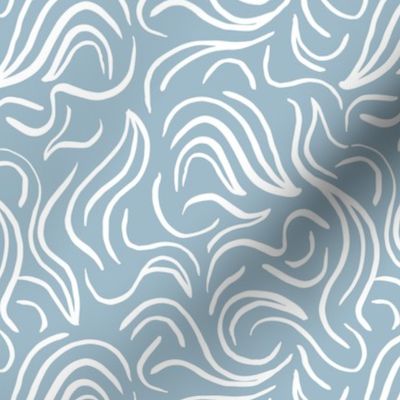 Scandinavian abstract - Minimalist vintage swirls raw waves design white on sky blue