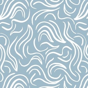 Scandinavian abstract - Minimalist vintage swirls raw waves design white on sky blue