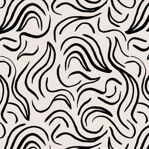 Scandinavian abstract - Minimalist vintage swirls raw waves design black on ivory sand