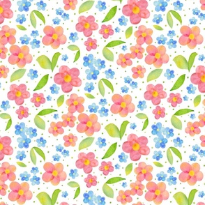 Pink and Blue Watercolour Floral flowers spring summer hand painted large 12 inch