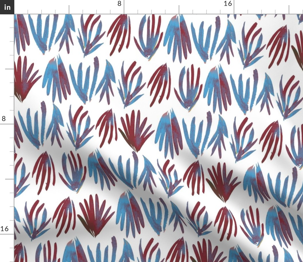 Protea Leaves in Red and Blue on White (Large)