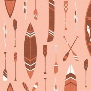 Canoes and Paddles - light peach pink - large scale