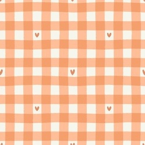 Gingham with Hearts | Valentine's Day Check in PANTONE Color of the Year - Peach Fuzz