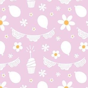 Cupcake daisy birthday party in purple 6 inch