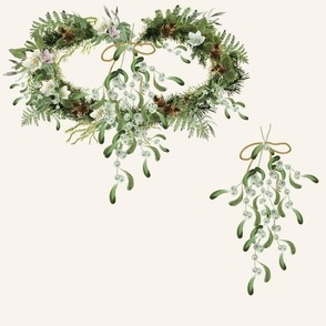 Christmas Foliage Heart and Mistletoe  MEDIUM
