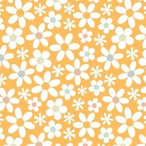 Daisy party scattered floral in orange 12 inch
