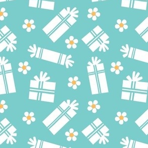 Festive present party and daisies in green 5 inch