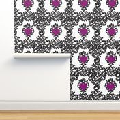 hearts and lace-white background-magenta heart
