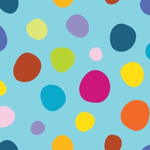 Jumbo - Modern and fun, multi-coloured bubbles and polka dots on turquoise