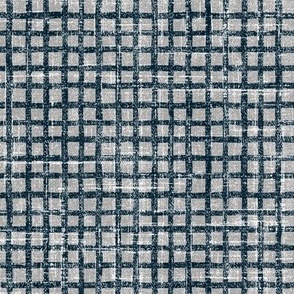 medium - distressed grid - grey/blue