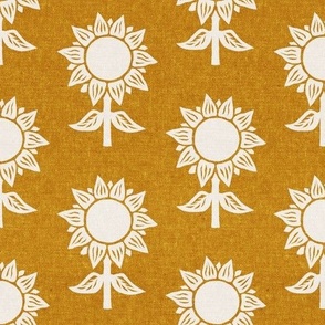 block print sunflower - cream on gold - LAD23