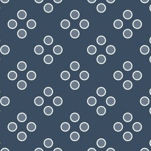 Minimalistic Mid-Century Modern Circle Clusters on Blue with White Stroke - 2in repeat