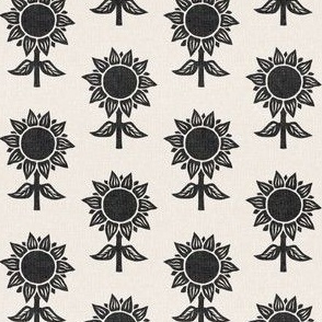 (small scale) block print sunflower - charcoal - LAD23