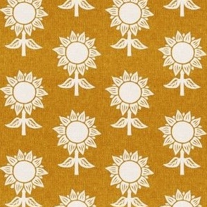 (small scale) block print sunflower - cream on gold - LAD23