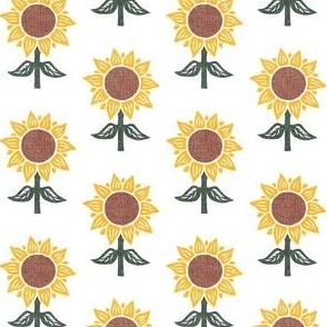 (small scale) block print sunflower - yellow/green - LAD23