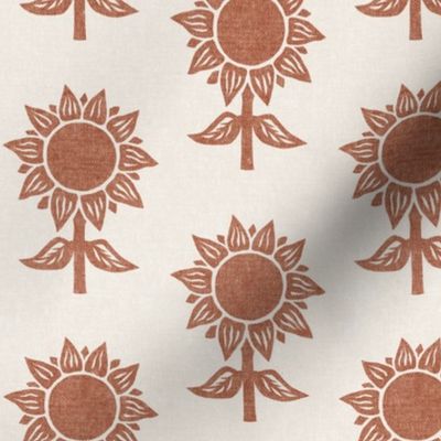 block print sunflower - terracotta - LAD23