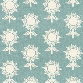 (small scale) block print sunflower - dusty blue - LAD23