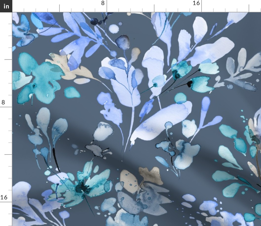 Wildflowers artistic botanical - Blue Grey Slate - Jumbo Large