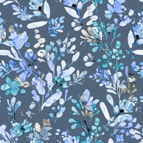 Wildflowers artistic botanical - Blue Grey Slate - Medium