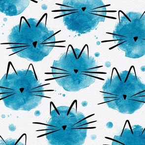 cat - ellie cat caribbean - watercolor drops cat - cute cat fabric and wallpaper